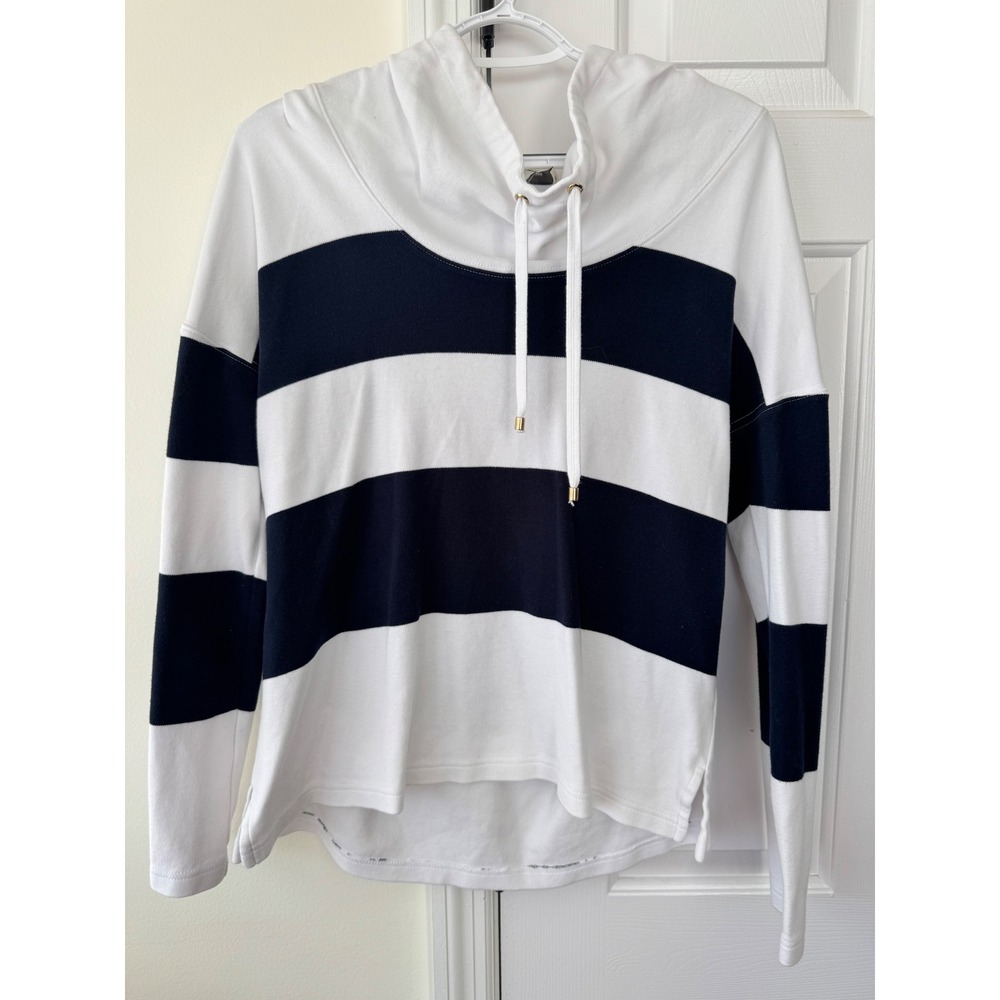 Neiman‎ Marcus Exclusive Women's Striped Cowl Neck Hoodie Cotton Size M